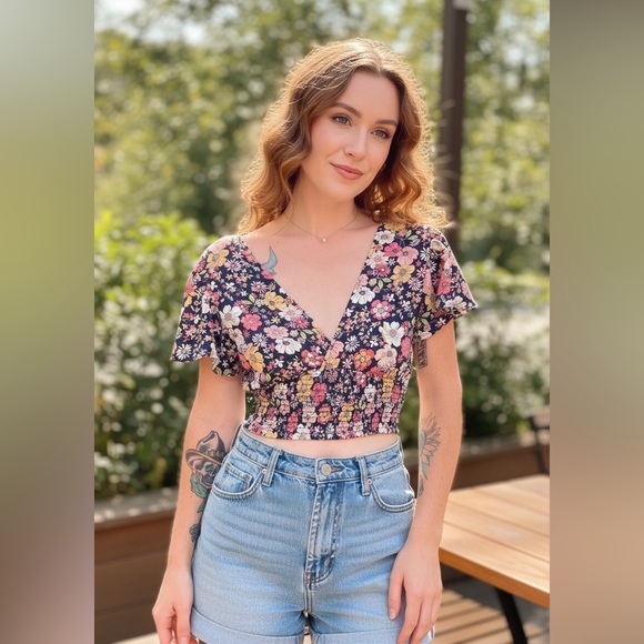 Altar’d State Smocked Floral Babydoll Top - Picture 2 of 6